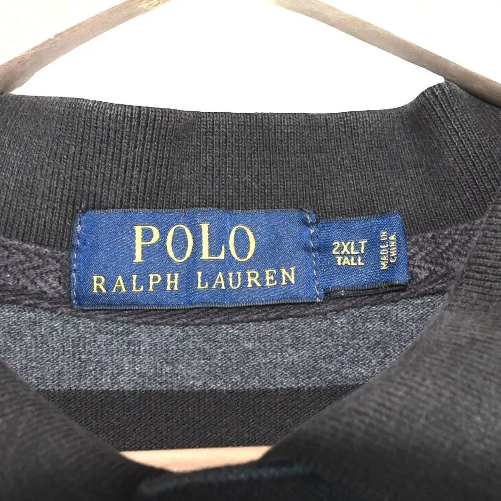 POLO Ralph Lauren 2XLT Brown Gray Stripe Polo Shirt Classic Y2K Minimal Prep